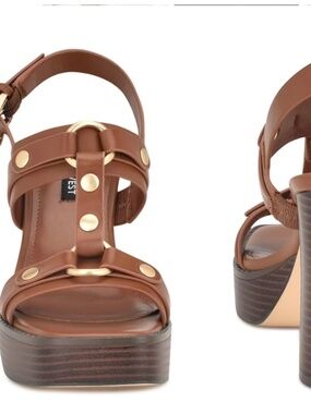 Nine West Opell3 Women Heeled Sandals Brown Platform Block Heel Shoe Chunky NWOB
